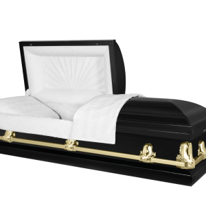 Orion Series | Black and Gold Steel Casket with White Interior - Titan Casket