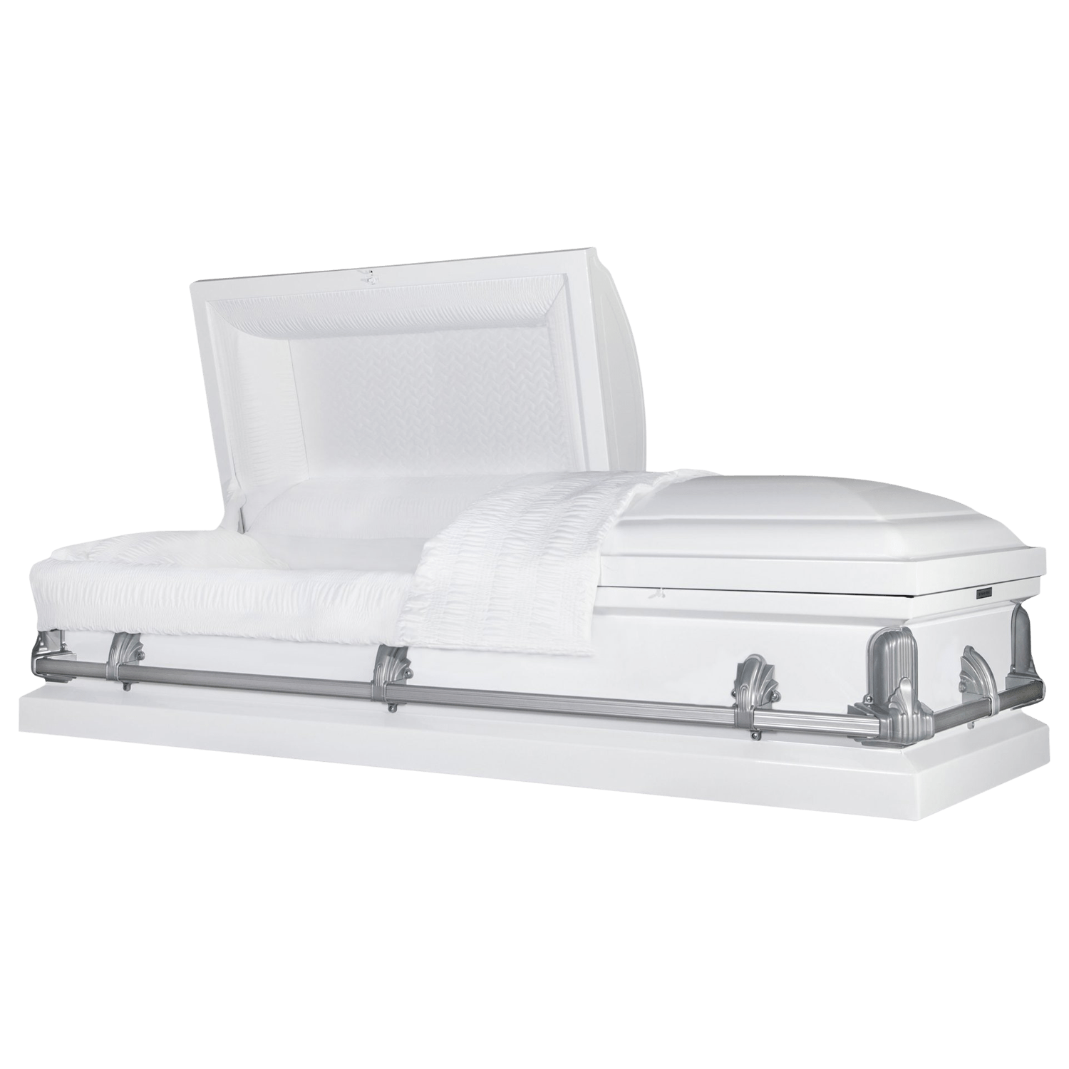 Andover Series | White Steel Casket with White Interior and Gray Hardware - Titan Casket